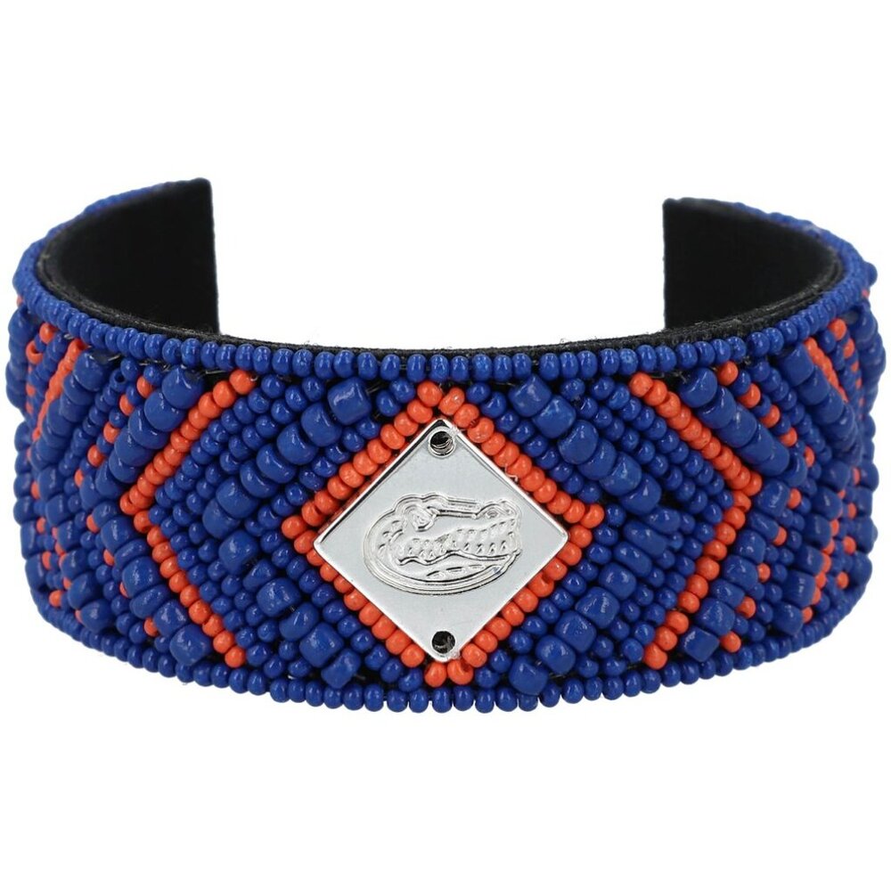 University of Florida Gators Bracelet NEW Hand Beaded Cuff Blue Orange Silver